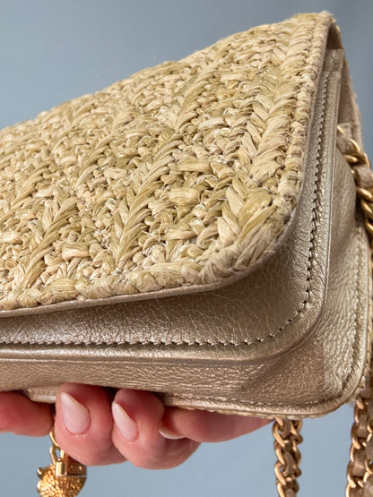 Chanel Woven Raffia Paris Athens Wallet On Chain front right bottom corner