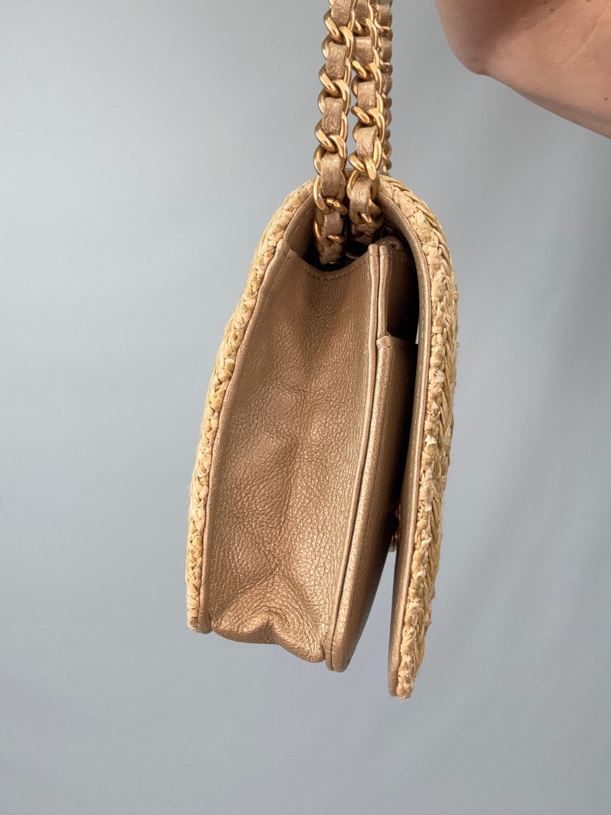 Chanel Woven Raffia Paris Athens Wallet On Chain left side