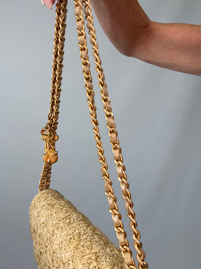 Chanel Woven Raffia Paris Athens Wallet On Chain chain strap