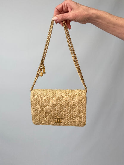 Chanel Woven Raffia Paris Athens Wallet On Chain with strap doubled