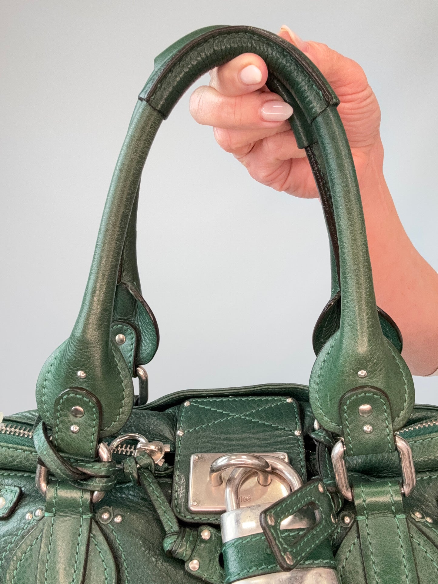 Chloé Paddington Satchel – Emerald Green top handle front