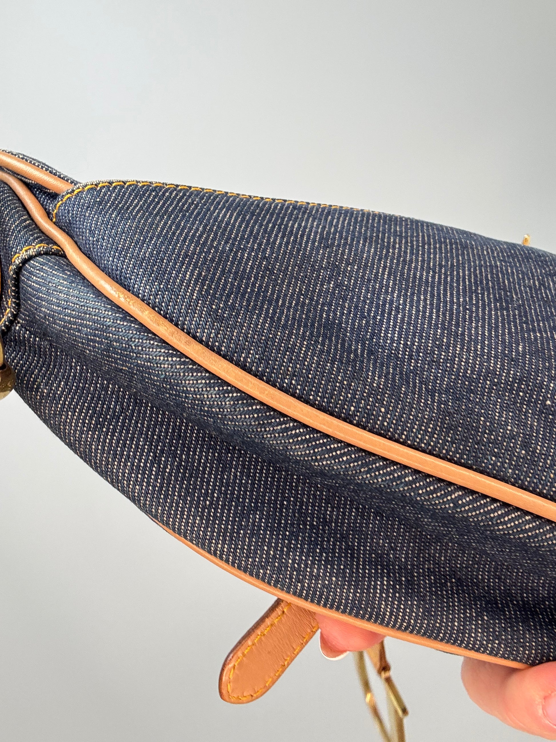 Christian Dior Denim Calfskin Saddle Bag back left bottom corner