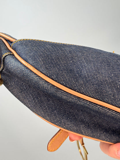 Christian Dior Denim Calfskin Saddle Bag back left bottom corner