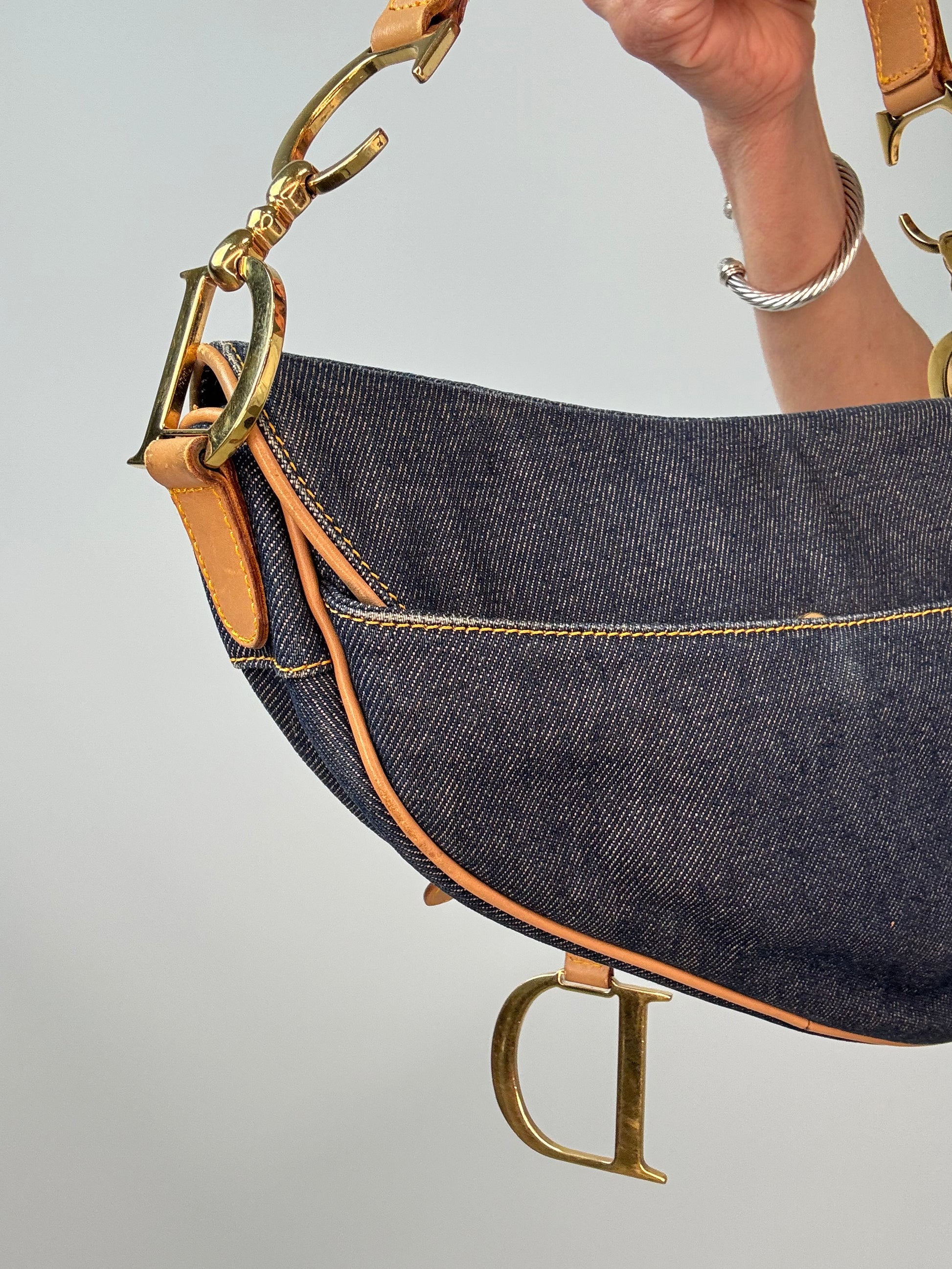 Christian Dior Denim Calfskin Saddle Bag back left side