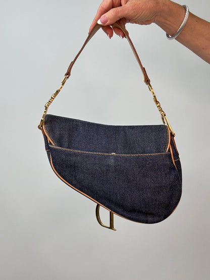 Christian Dior Denim Calfskin Saddle Bag back of handbag