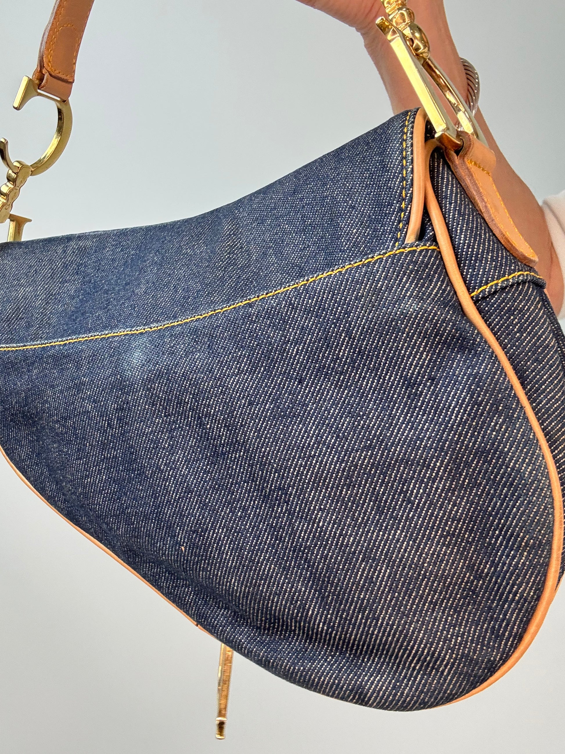 Christian Dior Denim Calfskin Saddle Bag back right side