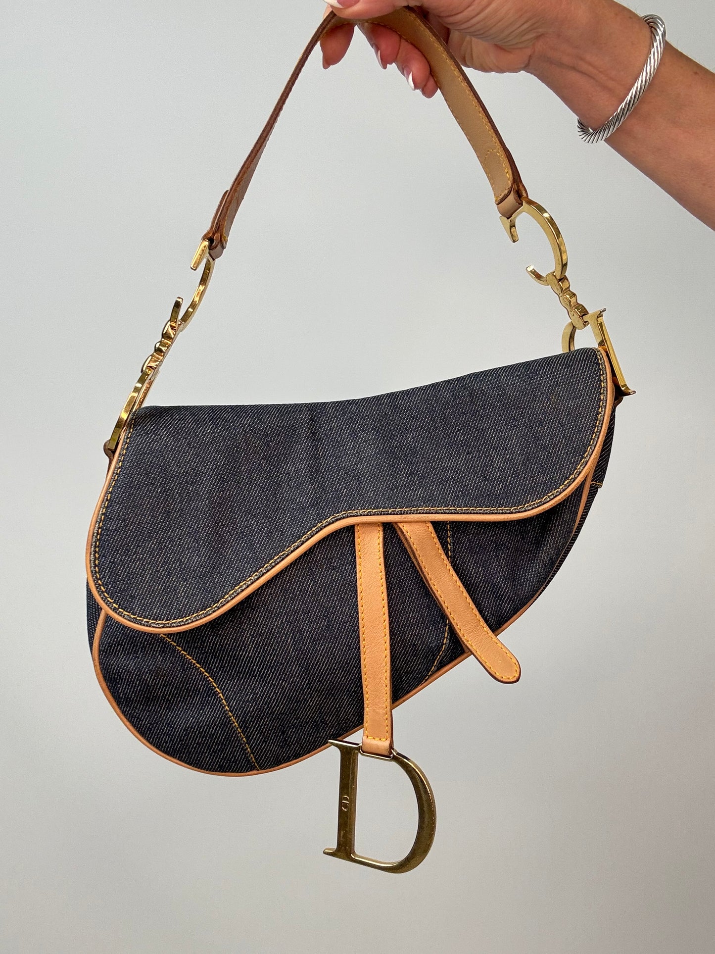 Christian Dior Denim Calfskin Saddle Bag front of handbag