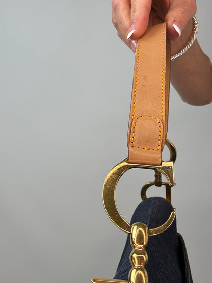 Christian Dior Denim Calfskin Saddle Bag hardware and strap