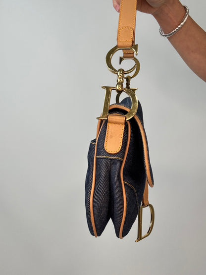 Christian Dior Denim Calfskin Saddle Bag left side