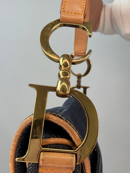 Christian Dior Denim Calfskin Saddle Bag logo hardware right side