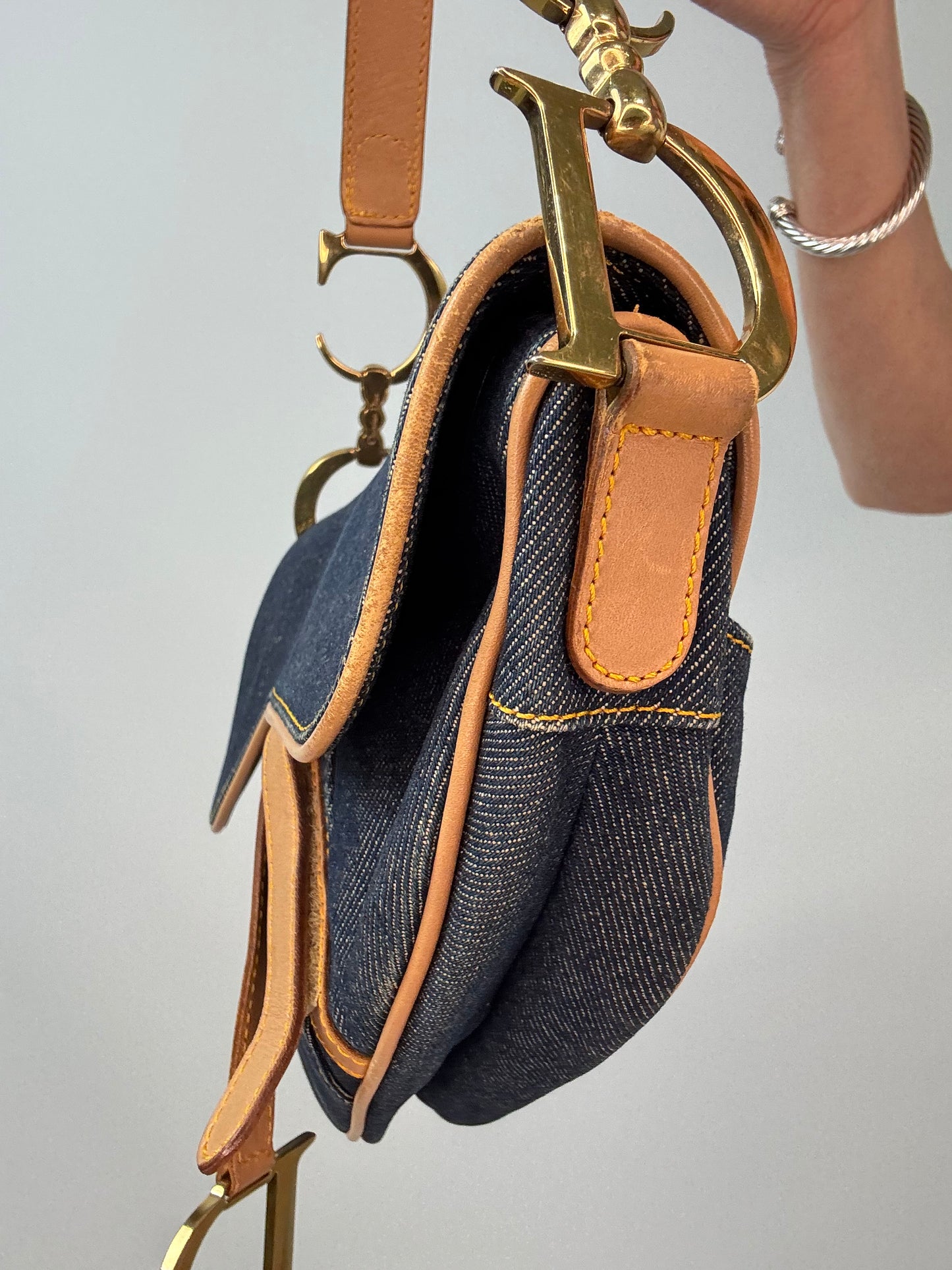 Christian Dior Denim Calfskin Saddle Bag right side view