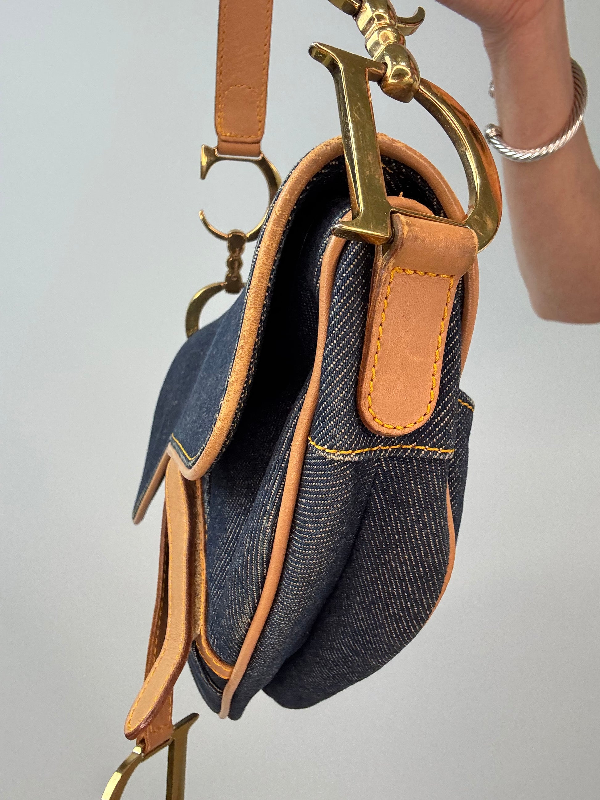 Christian Dior Denim Calfskin Saddle Bag right side view