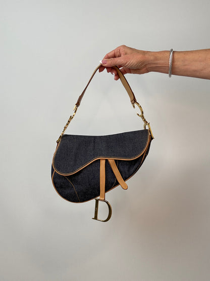 Christian Dior Denim Calfskin Saddle Bag