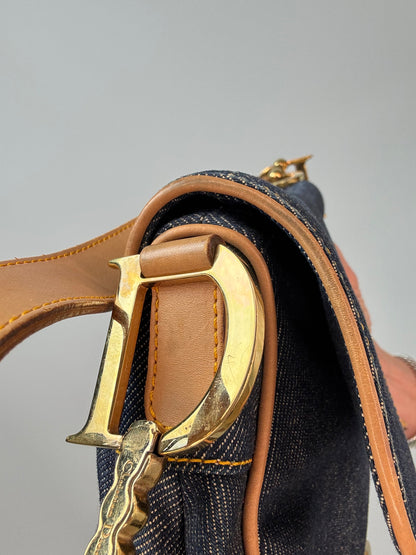 Christian Dior Denim Calfskin Saddle Bag trim on left side
