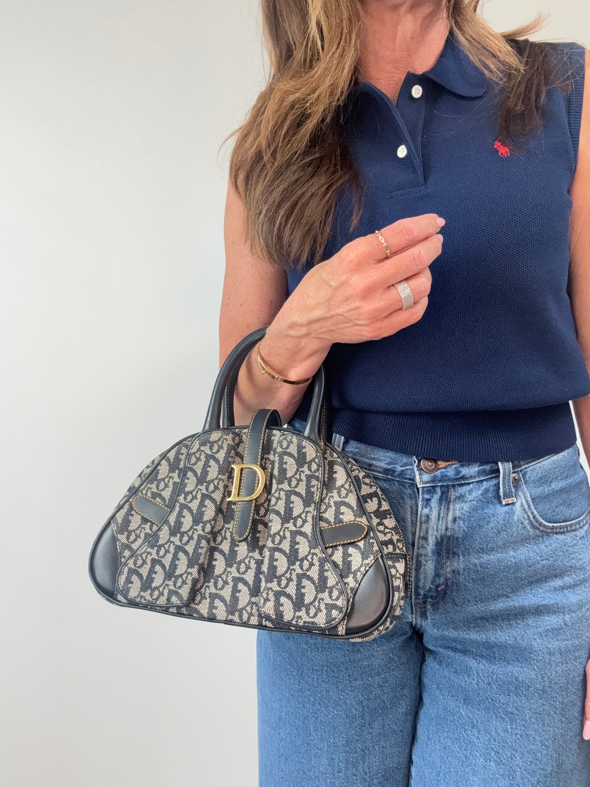 Christian Dior Double Saddle Trotter Bowler Bag modeled