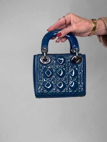 Christian Dior Mini Lady Cannage Patent Leather - Blue back of handbag