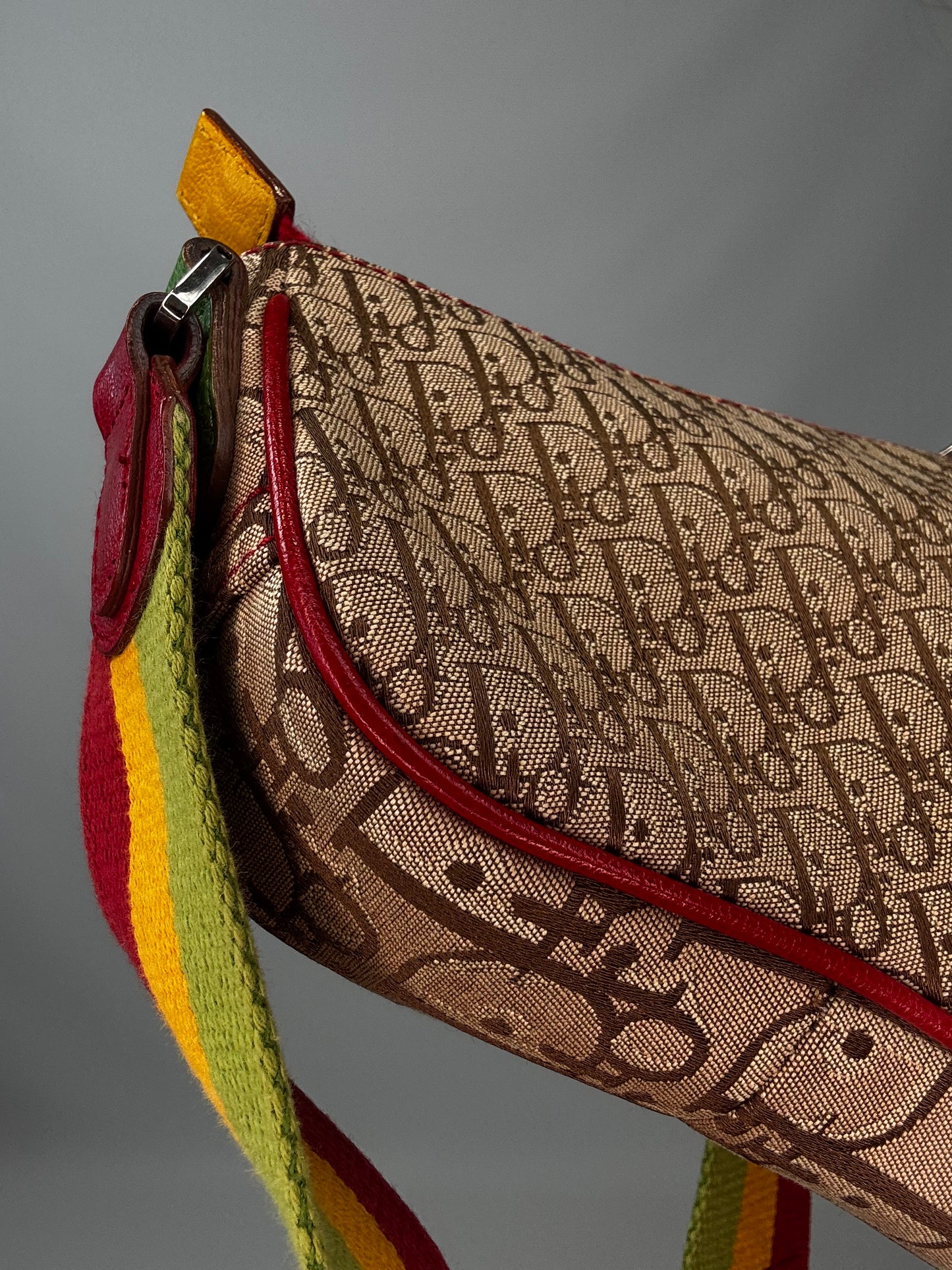 Christian Dior Multicolor Rasta Saddle Bag back left bottom corner