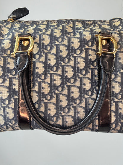 Christian Dior Navy Trotter Logo Boston Bag - Vintage front top handle interior