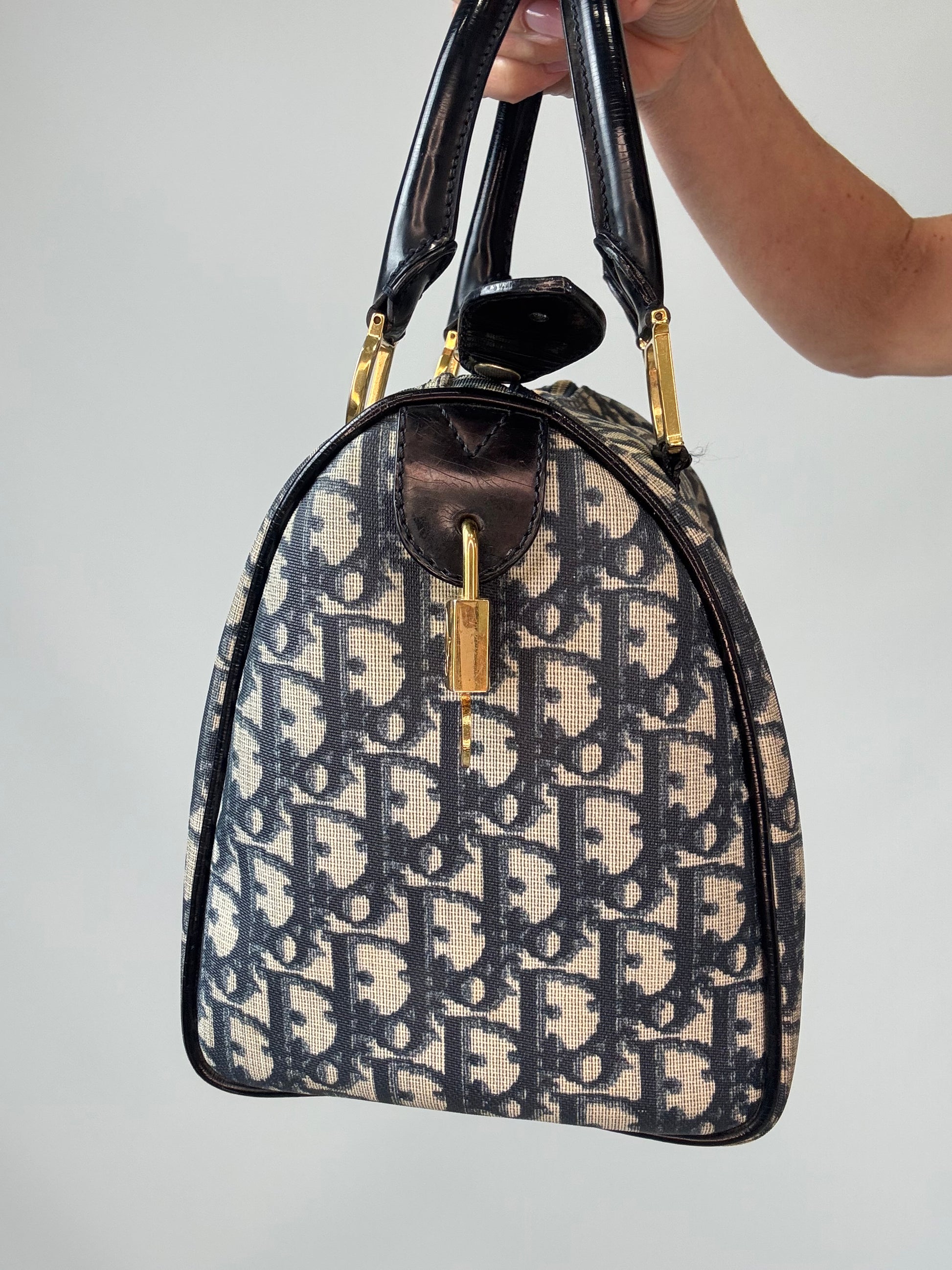 Christian Dior Navy Trotter Logo Boston Bag - Vintage right side