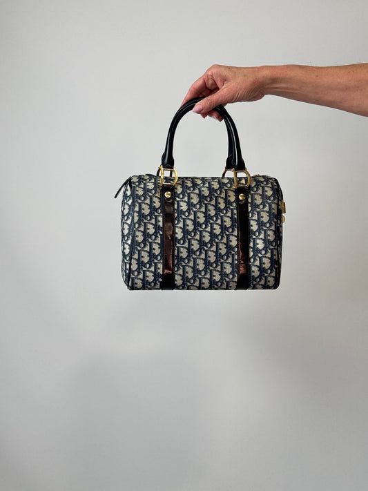 Christian Dior Navy Trotter Logo Boston Bag - Vintage