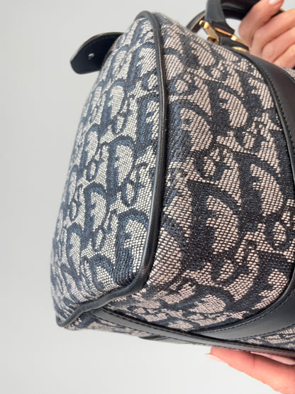Dior Oblique Monogram Boston Bag in Navy Blue back left bottom corner