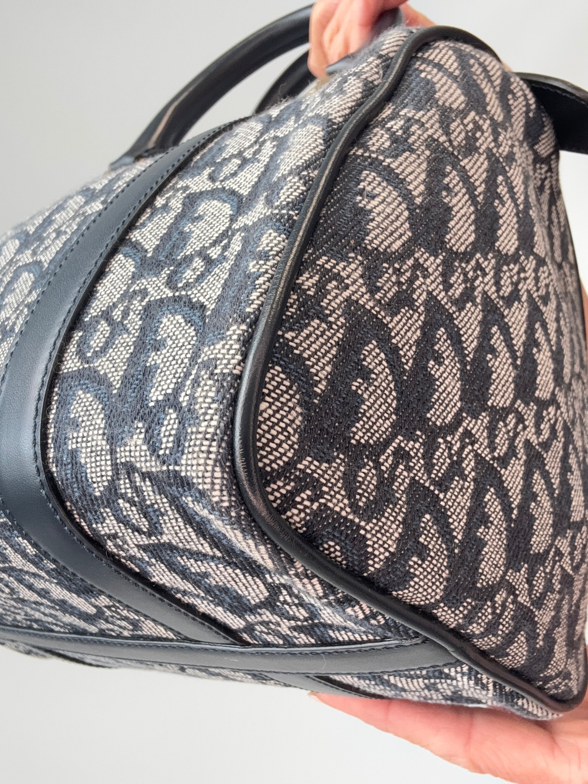 Dior Oblique Monogram Boston Bag in Navy Blue back right bottom corner