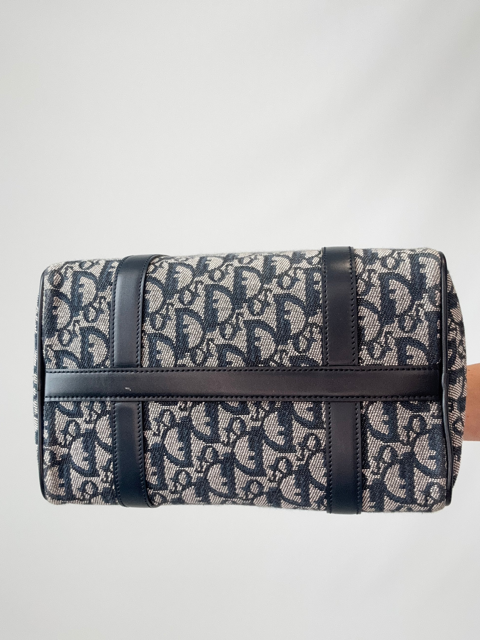 Dior Oblique Monogram Boston Bag in Navy Blue bottom of handbag