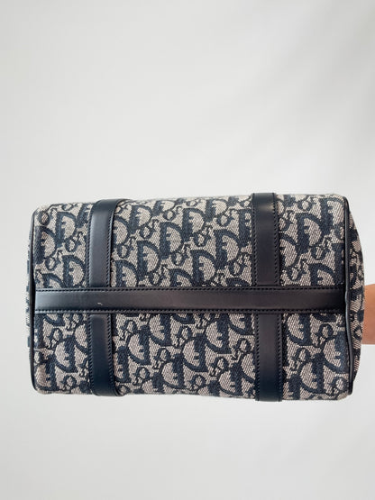 Dior Oblique Monogram Boston Bag in Navy Blue bottom of handbag