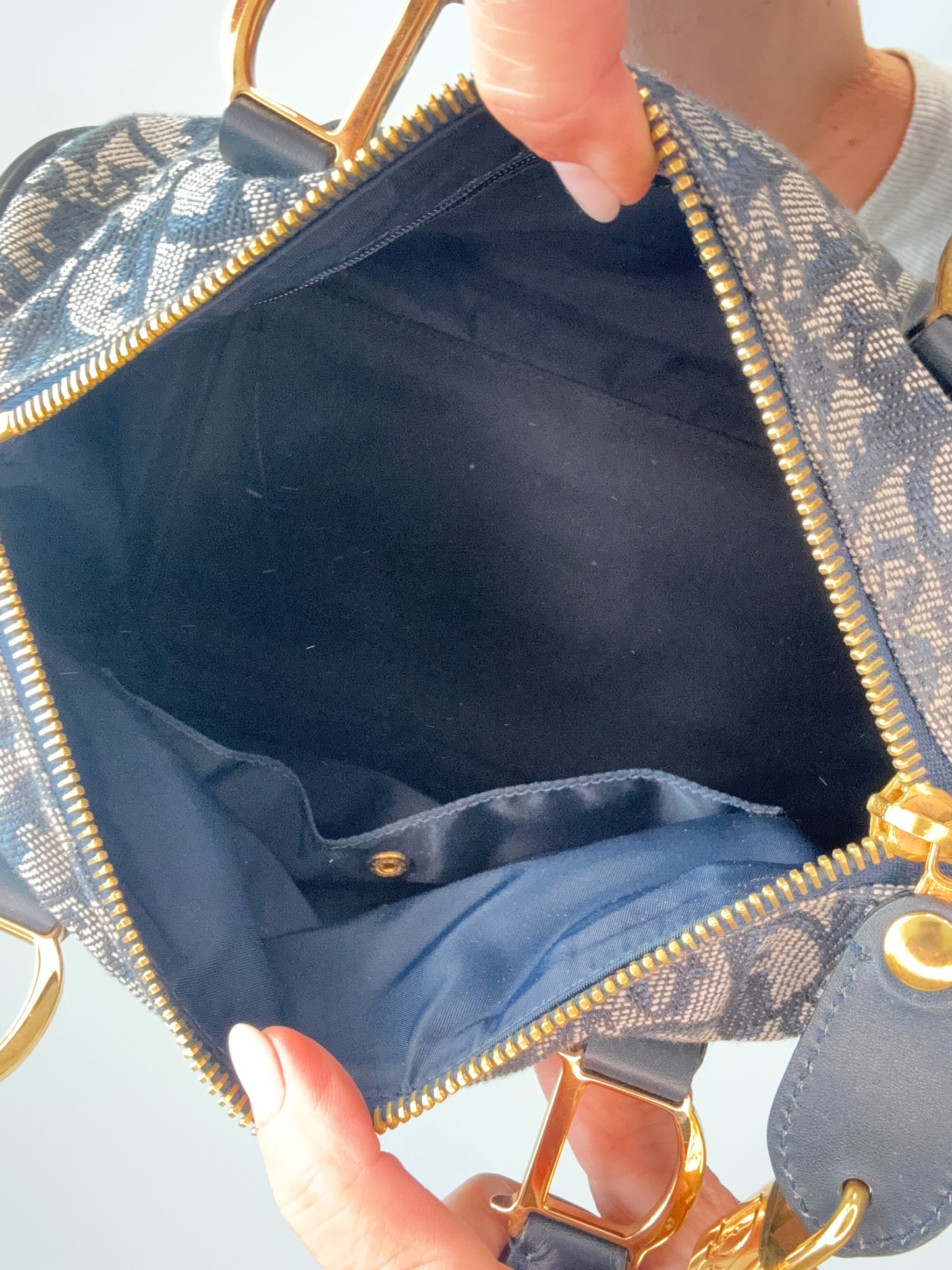 Dior Oblique Monogram Boston Bag in Navy Blue interior