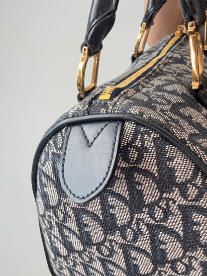 Dior Oblique Monogram Boston Bag in Navy Blue leather tab 