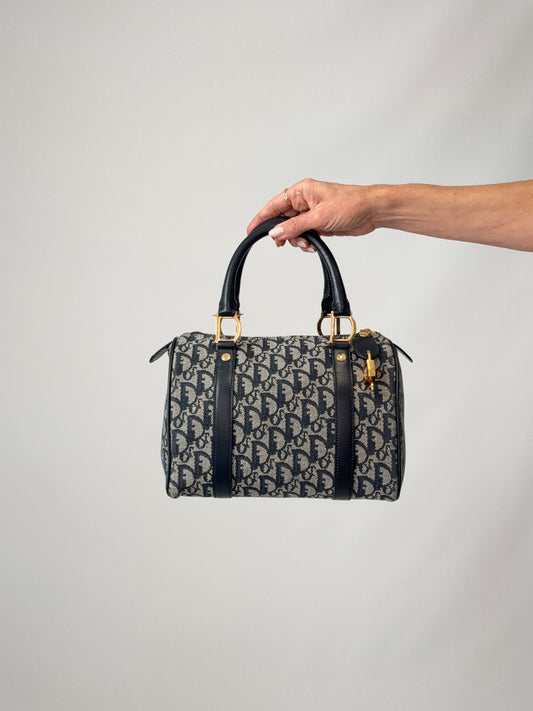 Dior Oblique Monogram Boston Bag in Navy Blue