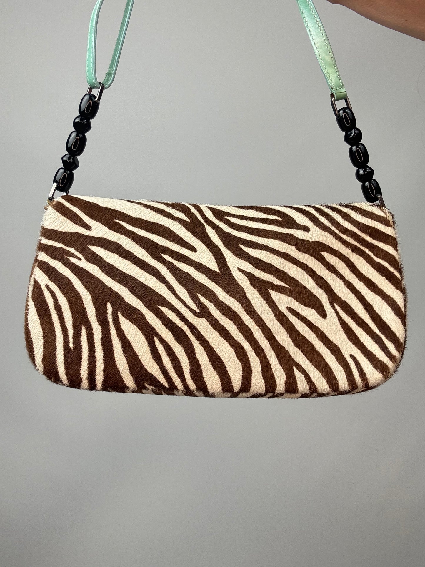 Dior Zebra Print Pony Hair Malice Flap Shoulder Bag back of handbag