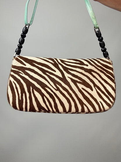 Dior Zebra Print Pony Hair Malice Flap Shoulder Bag back of handbag