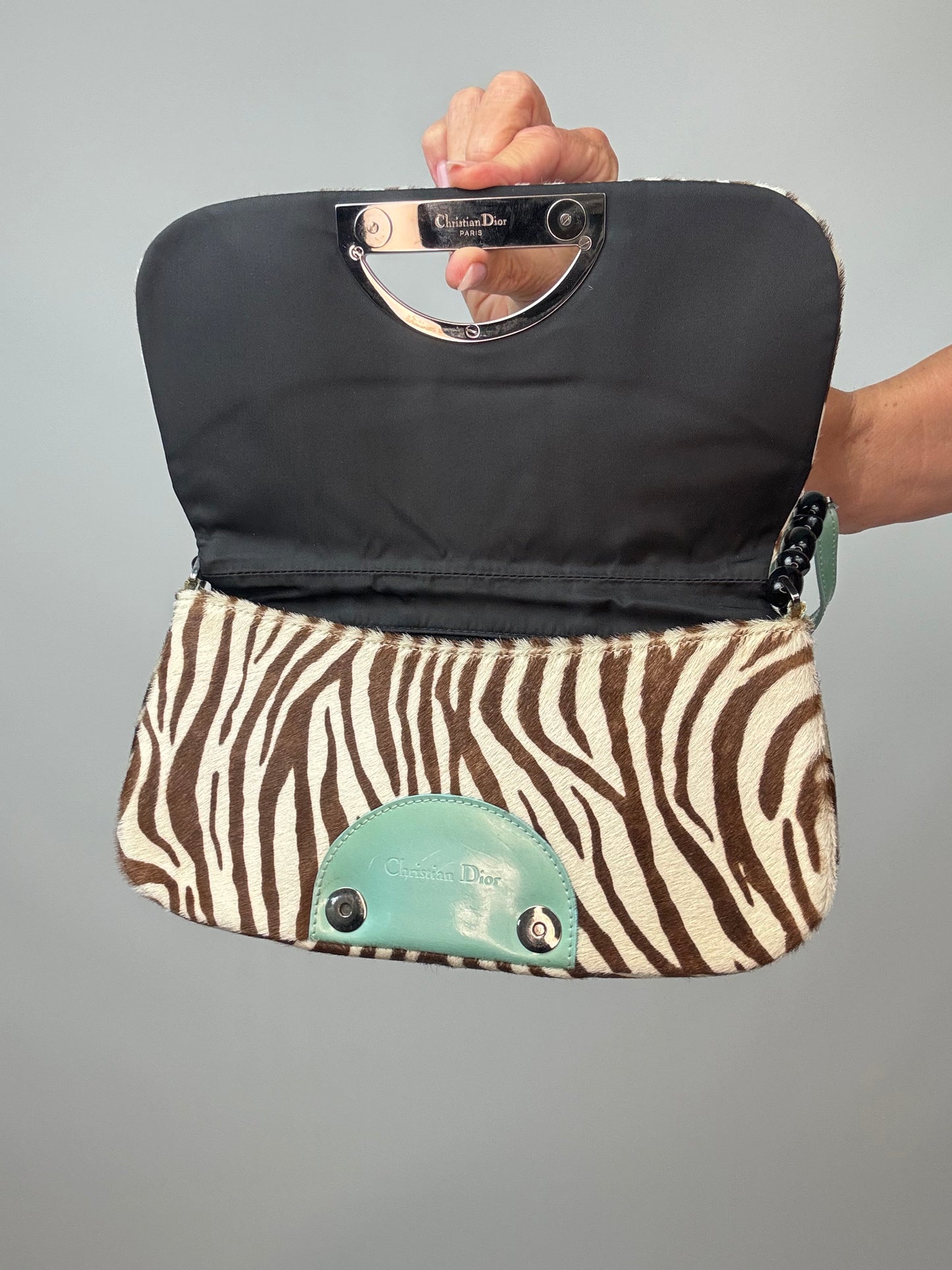 Dior Zebra Print Pony Hair Malice Flap Shoulder Bag flap interior