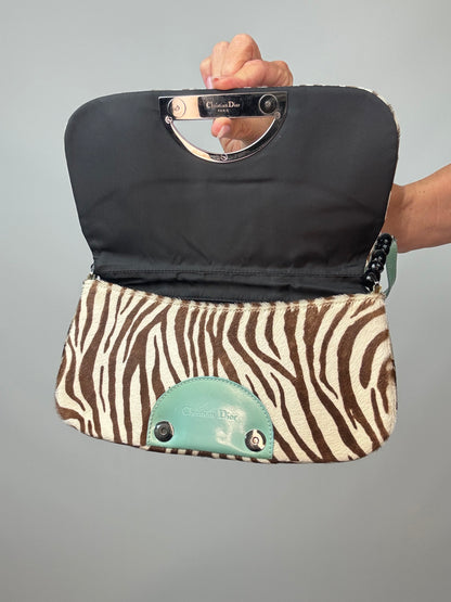 Dior Zebra Print Pony Hair Malice Flap Shoulder Bag flap interior