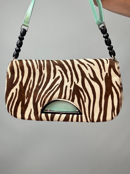 Dior Zebra Print Pony Hair Malice Flap Shoulder Bag front of handbag