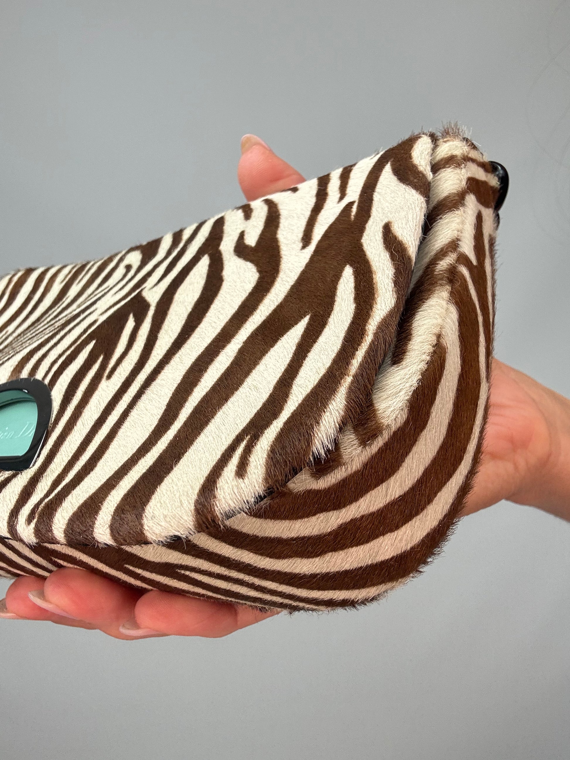 Dior Zebra Print Pony Hair Malice Flap Shoulder Bag front right bottom corner