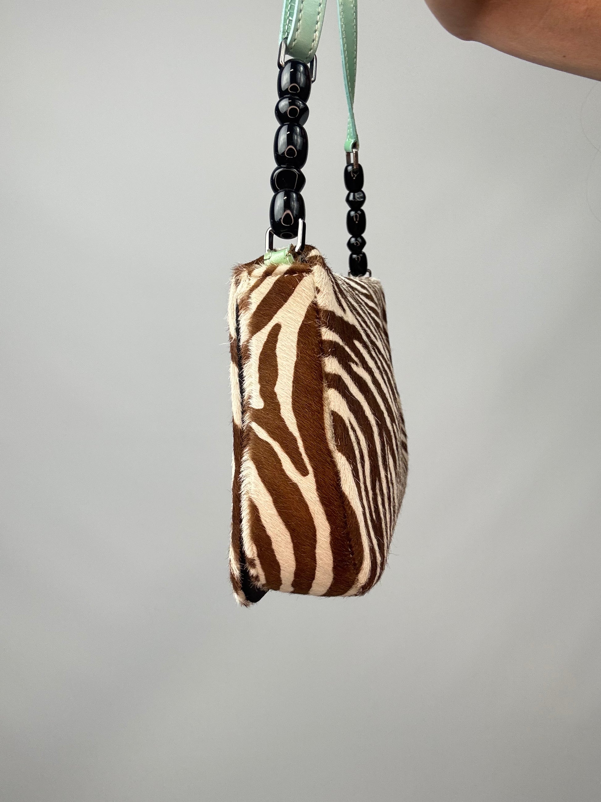 Dior Zebra Print Pony Hair Malice Flap Shoulder Bag right side of handbag