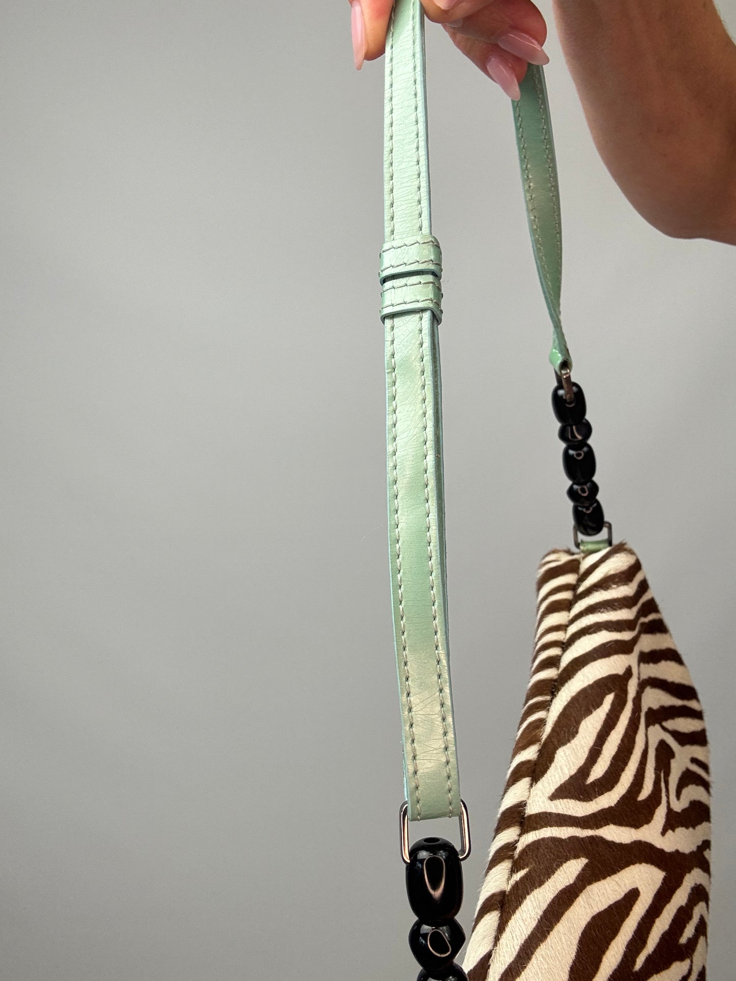 Dior Zebra Print Pony Hair Malice Flap Shoulder Bag shoulder strap on right side