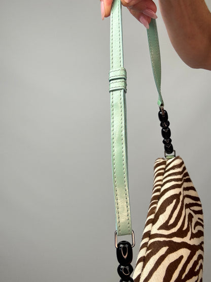 Dior Zebra Print Pony Hair Malice Flap Shoulder Bag shoulder strap on right side