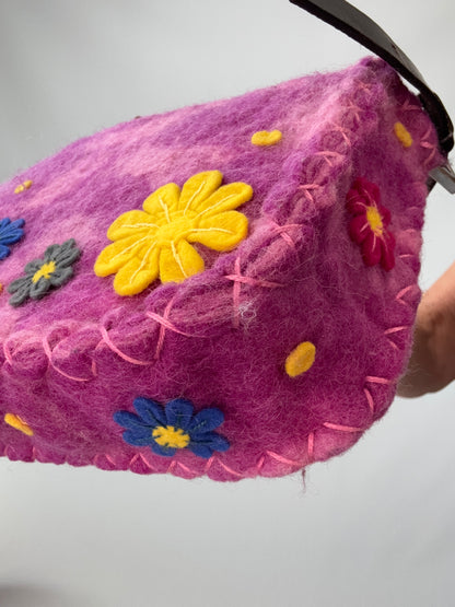 Fendi Felt Flower Applique Baguette - Pink back right bottom corner