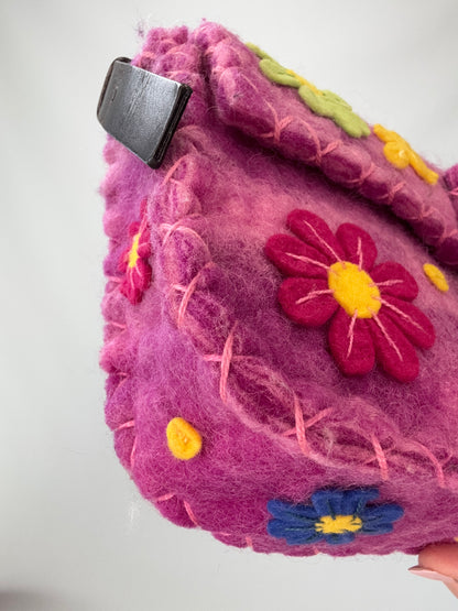 Fendi Felt Flower Applique Baguette - Pink front left bottom corner