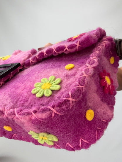 Fendi Felt Flower Applique Baguette - Pink front right bottom corner