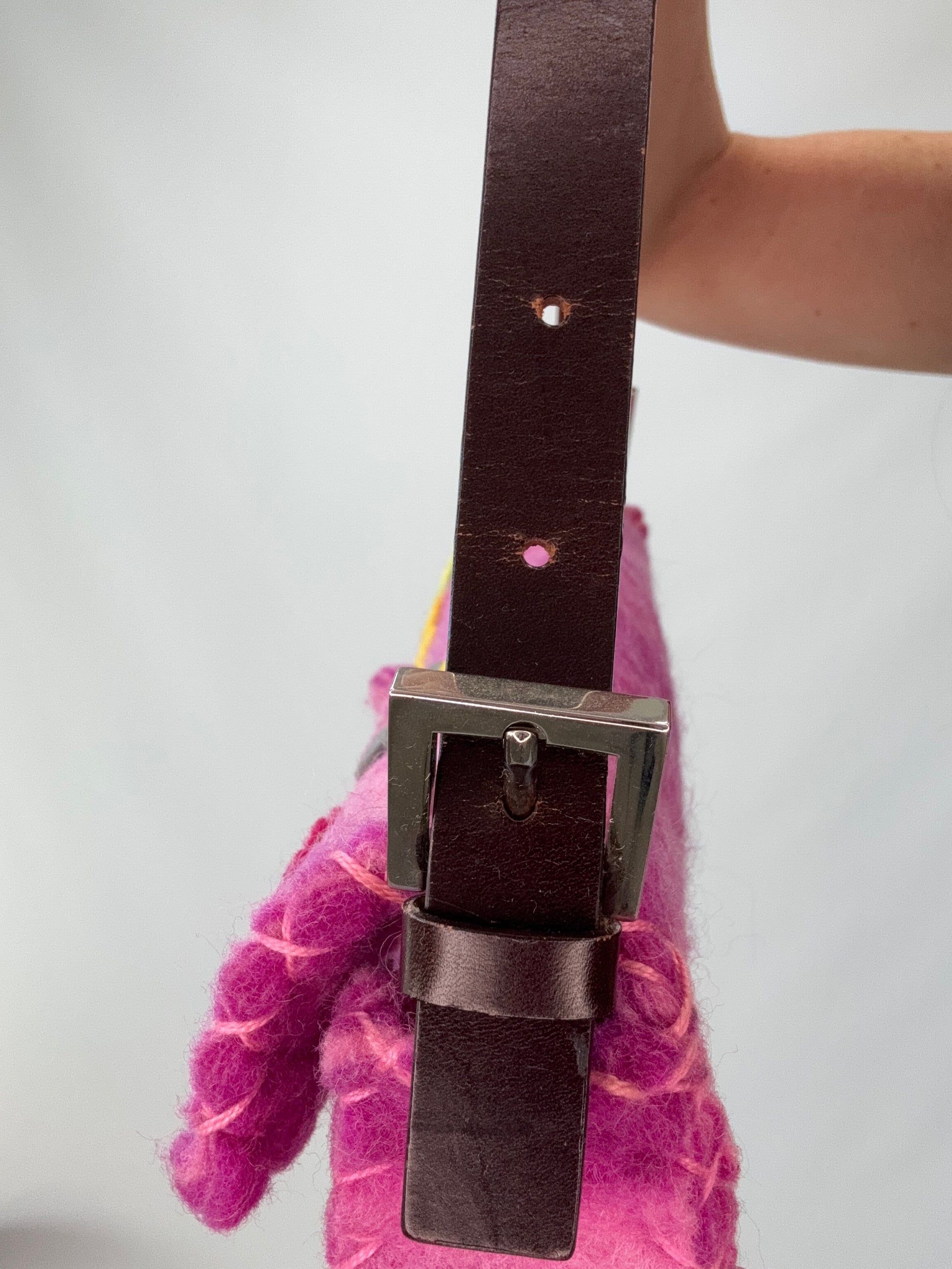 Fendi Felt Flower Applique Baguette - Pink hardware other side