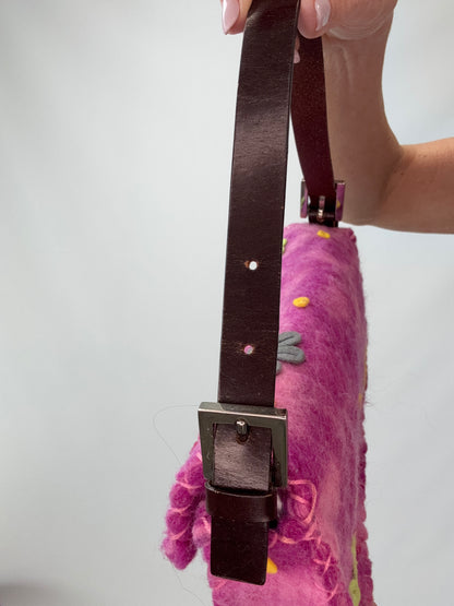 Fendi Felt Flower Applique Baguette - Pink right side of strap