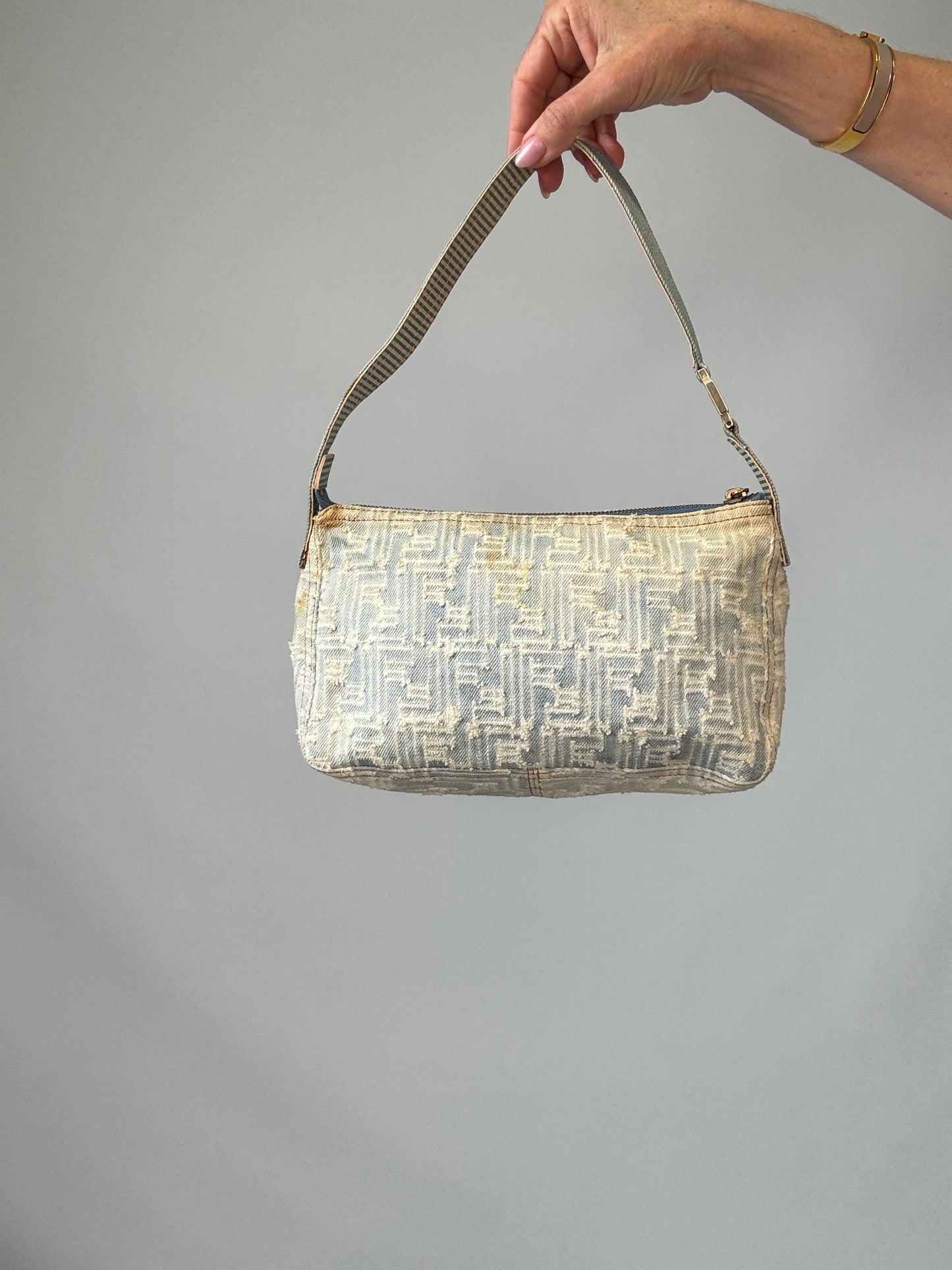 Fendi Jacquard Denim Zucca Baguette - Vintage back of handbag