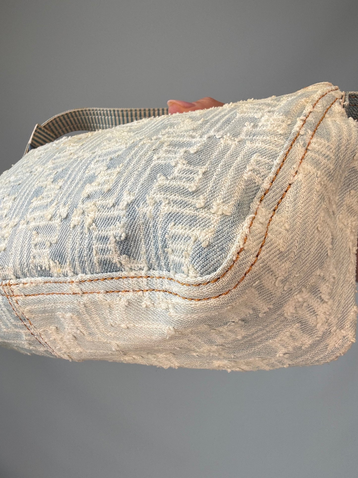 Fendi Jacquard Denim Zucca Baguette - Vintage back right bottom corner