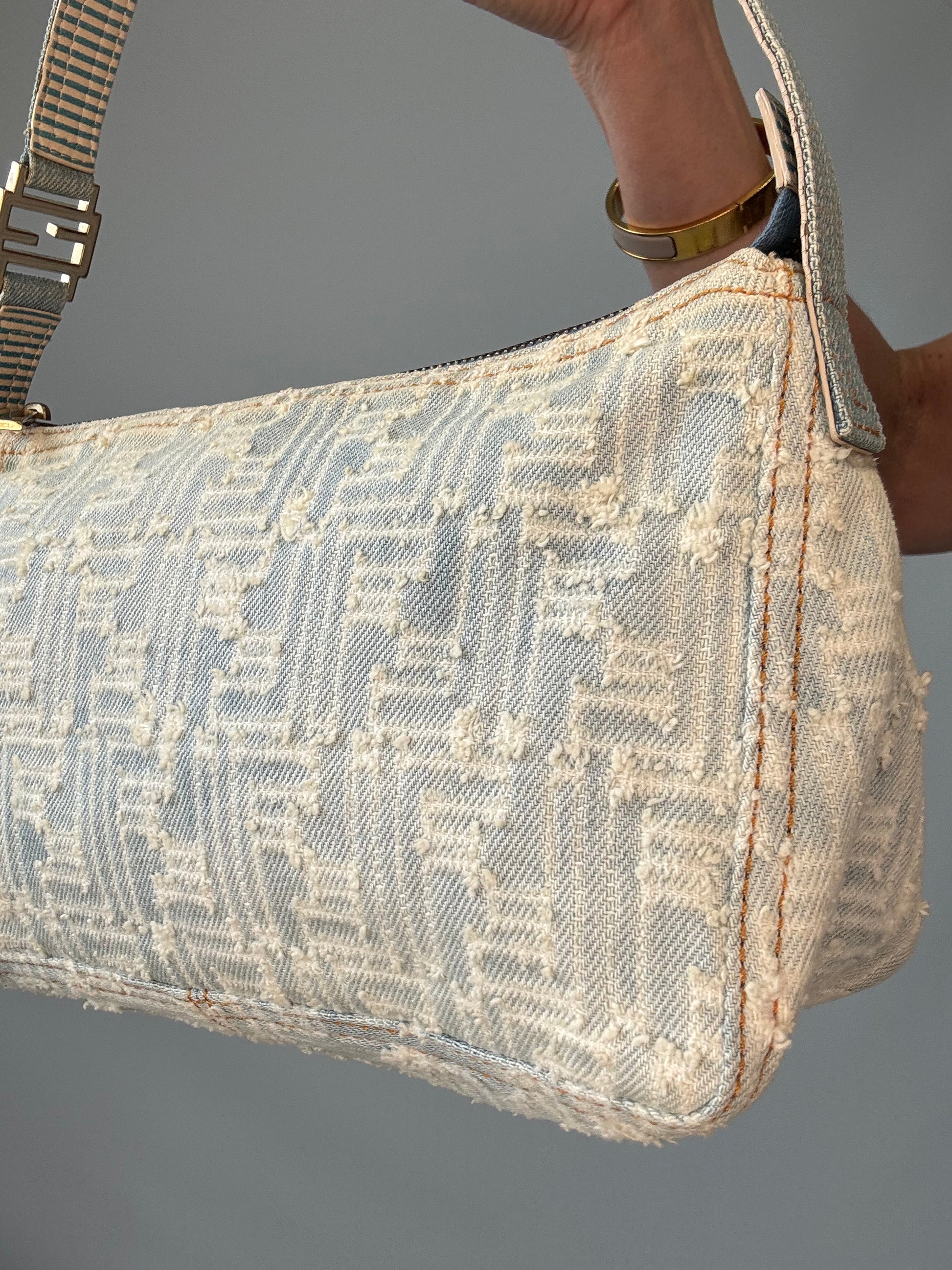 Fendi Jacquard Denim Zucca Baguette - Vintage back right side