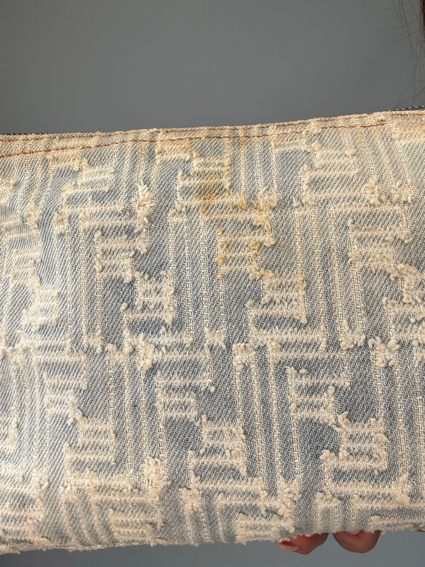 Fendi Jacquard Denim Zucca Baguette - Vintage fabric closeup
