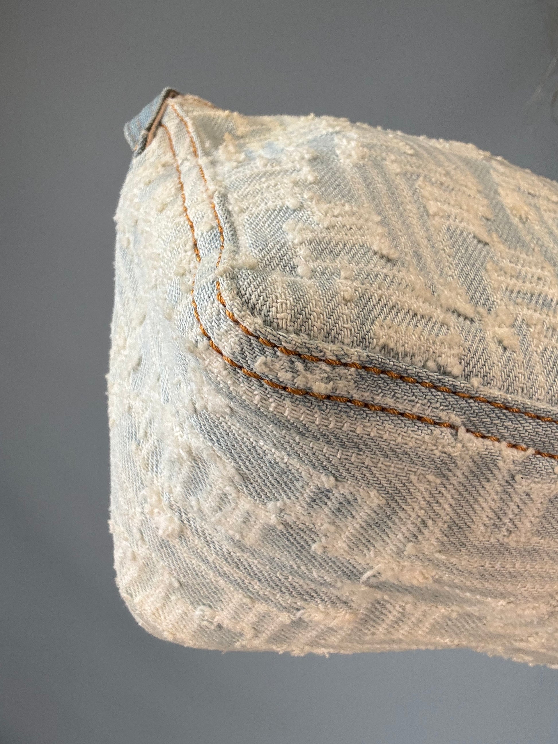 Fendi Jacquard Denim Zucca Baguette - Vintage front left bottom corner